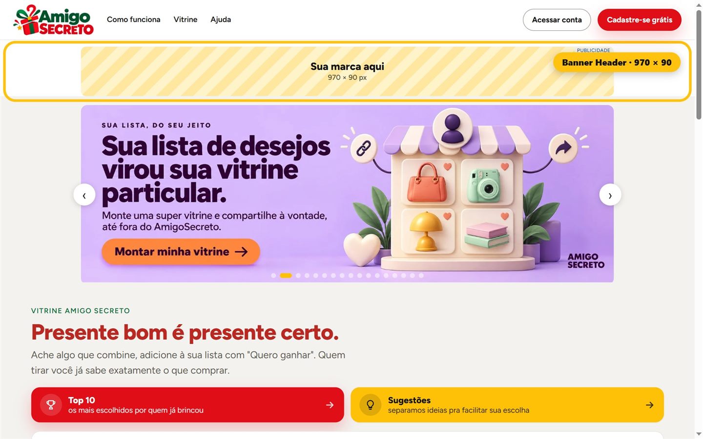 Banner de 970 por 90 logo abaixo do menu do site
